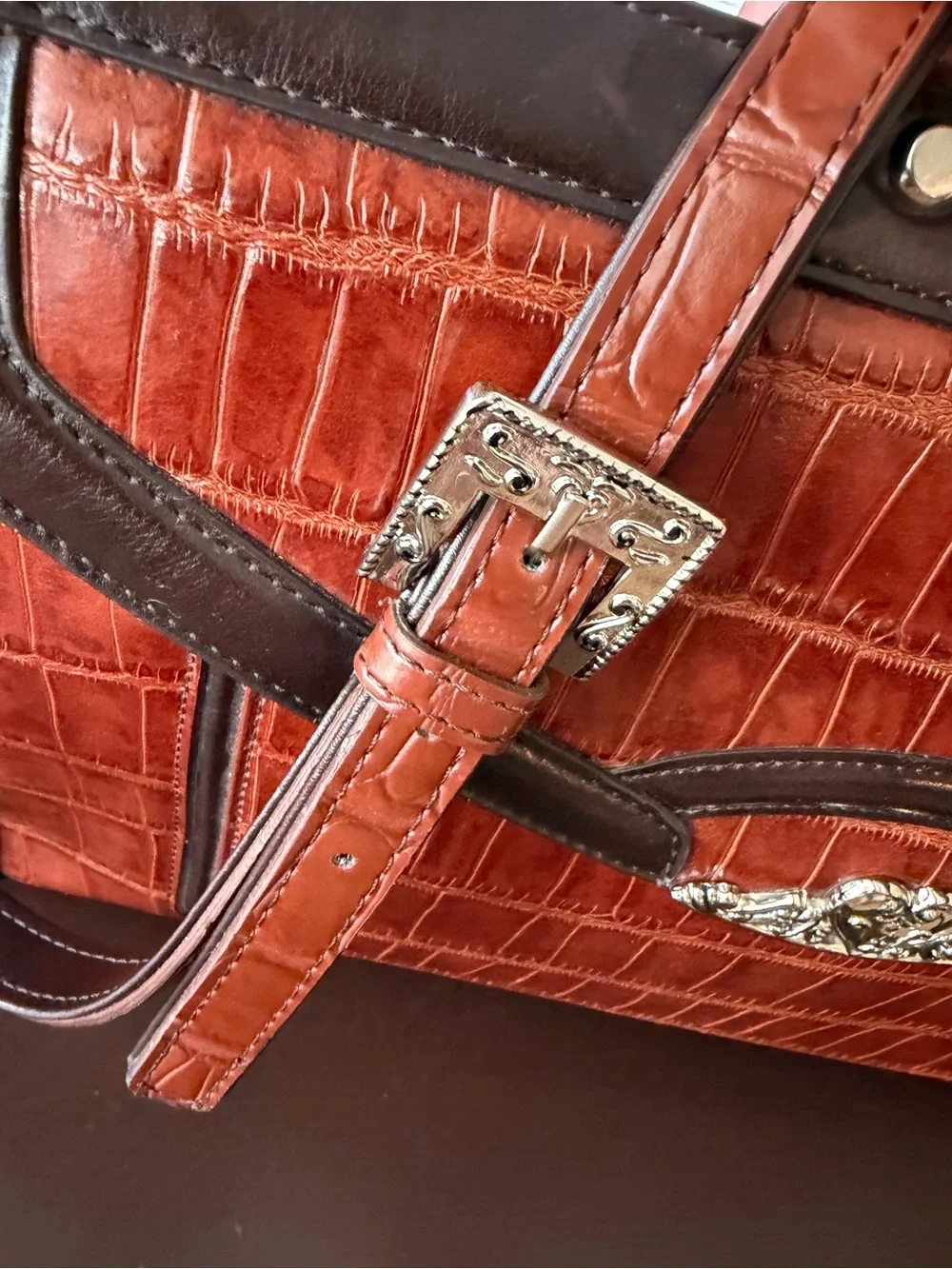 Marc Chantel Vintage Briefcase Attaché Crocodile Embossed Leather